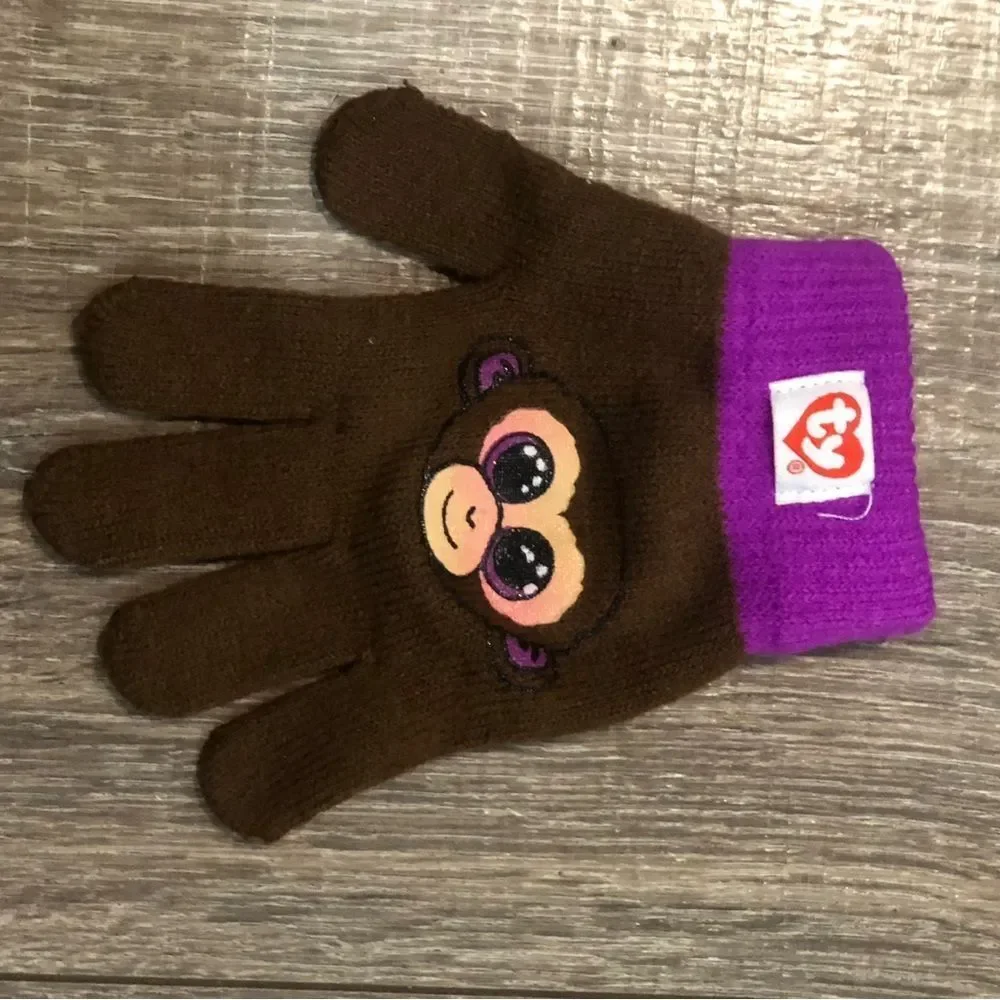 ty Kids Mittens Size For Toddlers Brown and Purple Mittens with Monkey Design